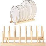 PENGQIMM 2 Packs Wooden Plate Rack,Plate Racks Stand Pot Lid Holder,Drain Rack Wood Kitchen Dish Drainers Detachable, , Kitchen Cabinet Organizer for Plate / Cup / Pot Lid (1, 8 Slots)