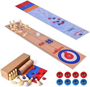 3 in 1 Table Shuffleboard - Curling and Bowling Set, Portable and Foldable Family Game for Adults and Kids Indoors and Outdoors
