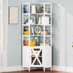 YITAHOME Corner Shelf with Door, 7-Tier Tall Corner Bookshelf, Corner Cabinet with Shelves Freestanding Corner Storage Stand for Living Room, Kitchen, White