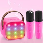 Karaoke Machine Kids, Upgrade Karaoke Machine 2 Wireless Microphones, Mini Karaoke Bluetooth Speaker with Party Led Lights, Gift for Boy Girl Children Toddler, Toys for 3 4 5 6 7 8+ Years Old Hotpink