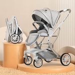 StarAndDaisy Baby stroller/Stylish Newborn Pram with Extra large Seating Space, Safety Harness, Adjustable Backrest & Easy Foldable / 0 to 3 Years Boy & Girl.. (Grey)