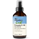 Sky Organics Vitamin E Oil Blend for Face, Organic Antioxidant Facial Oil, 30,000 IUs to Deliver Reparative Moisture and Soothe Dry, Damaged Skin, 100% Pure & Cold-Pressed, 3.97 fl oz, 117 ml