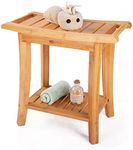 Unibambou Bamboo Shower Bench with Storage Shelf, Wooden Spa Bath Deluxe Organizer Shower Stool for Inside Shower Waterproof, Bathroom Bench Seat for Adults Elderly Seniors for Indoor or Outdoor Use