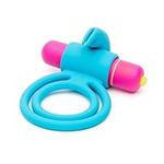 Lovehoney Excite Rabbit Cock Ring - Stretchy Silicone Love Ring - Removable Bullet Vibrator - 10 Function Penis Ring for Couples Sex – Splashproof - Blue/Pink