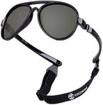 COCOSAND Baby Sunglasses with Strap Flexible Aviator Polarized UV400 for 0-12 Months Babies Newborn Toddler Girls Boys, Black with Green Lens