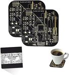 Coasters for Drinks in PCB-Design Black Coasters Decor with Immersion Gold Circuit Board Coasters for Coffee Table Gamer Bar Office Cute Stuff for Boyfriend Geeky Engineer Dad Men (2 x Black/Pack)