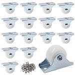 Cionyce 20 Pcs 1" Caster Wheels Rigid Non Swivel Fixed Casters with Metal Top Plate White Hard Plastic Wheels for Furniture, Silver