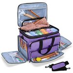 Yarwo Knitting Bag, Yarn Storage Organiser Tote with Double Top Cover for Knitting Needles(Up to 35.5cm), Crochet Hooks, Circular Needles, Yarn and Projects, Purple(Bag Only)