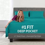 Twin XL Sheets Deep Pockets – 21” Twin XL Deep Pocket Sheets – [3 Piece Set] Oversize Flat Sheet, Fitted Sheet and 1 Zipperede Pillowcase – 18”–23” Pillow Top Mattress Extra Long Twin Sheets – Teal