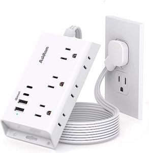 Flat Plug Power Bar, 5ft Ultra Flat Extension Cord - 6 Outlets 4 USB Ports (2 USB C) Desktop Charging Station, No Surge Protection for Cruise Ship, Home Office Dorm Travel Essentials