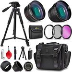 Optimal 21 Piece Accessory Kit for Nikon D750 Nikon D7200, D7100, D7000, D5300, D5200, D5100, D3300, D3200, D3100, D810, D800, D610, D600, 1 V1, D4, D4S, D3, D3X, D3S DSLR Cameras Includes High Definition 2X Telephoto Lens + High Definition Wide Angle Lens + Full Size Pro 72 Inch Tripod + Large Well Padded Case + 52mm 3 Piece Filter Set + 52mm Hard Lens Hoods + 52mm Rubber Lens Hood + External Remote Control + Universal Card Reader + Mini Table Tripod