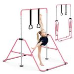 GYMMAGE Gymnastics Bars, Junior Training Kip Bar Gymnastics Equipment for Home Garden, Adjustable Height Gymnastic Folding Horizontal Bar with Gymnastic Rings for Kid Boys Girls