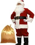 Potalay Men's Deluxe Santa Suit 10pc. Christmas Adult Santa Claus Costume (XX-Large) Red