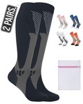 360 RELIEF 2 Pairs Copper Compression Socks for Women & Men - Ideal for Running, Travel, Pregnancy, 15-20 mmHg, L/XL, Black, Includes Laundry Bag