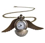 GT Gala Time Analog Men's White Dial, Gold Stainless Steel Band Vintage Bronze Pocket Watch - Antique Snitch Ball With Wings Necklace Pendant