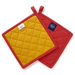 Encasa Heat Resistant Cotton Pot Holders With Hanging Loop - Set Of 2 - Mango - Multipurpose Quilted Everyday Hot Pad For Kitchen, Camping, BBQ & Microwave - 21 cm