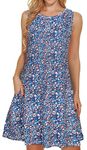 elescat Sundress for Women Summer Beach Swing Casual Loose Floral Dress with Pockets Cover Ups(Small Blue Flower,L)