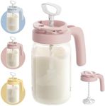 Papablic Glass Formula Mixing Pitcher, Breastmilk Pitcher with Mixing Handle Lid, 32 Oz Wide Mouth Mason Jar Mixer with Flip Locking Spout, Easy to Clean, BPA Free, Pink