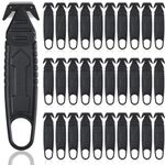 Therwen 30 Pcs Safety Box Cutter Knife of Stainless Steel Concealed Blade Package Opener with Tape Splitter for Carton Cardboard Wrap Letter Work Bag Straps Film Utility Tool, Black