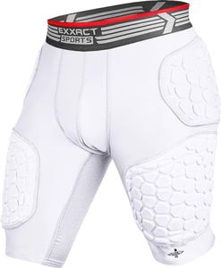 Exxact Sports Elite 5-Pad Adult Football Girdle for Men with Cup Pocket, Padded Compression Shorts with Integrated Hip, Thigh, Tailbone Pads, Men's Girdle Football (A2XL, White)