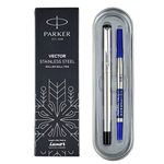 Parker Vector Stainless Steel Chrome Trim Roller Ball Pen| Ink Color - Blue | Corporate Gift | Ideal For Professional Use