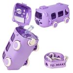 Bus Water Bottle For Kids With Strap, Sipper, & Straw | Leakproof, Bpa Free With Lock, 500 Ml | Tritan Water Bottle For School Kids | Cute Bus Shaped Water Bottle For Girls & Boys (PURPLE)