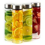 Vency Wide Mouth Glass Water Bottle with Leak-Proof Airtight Double Layer Stainless Steel Lid for Water, Smoothie, Juices - 750ml (Set of 4)