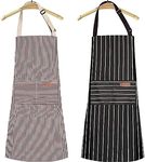 2 Pack Apron, Cotton Cooking Kitchen Aprons, Adjustable Bib Apron with 2 Pockets for Men Women Chef Aprons,(Black/Grey Stripes)