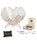 Wedding Guest Book Alternative, Wooden Heart Guest Book with 100 Wooden Hearts Drop Top Frame Guestbook, Wedding Guestbook Alternative with Stand Wooden Wedding Guest Book Letters (02)