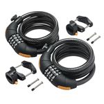 Bike Combination Lock 2 Packs I Combinationa Cable Lock with 4-Feet Bike Cable Basic Self Coiling 4 Numbers Resettable Combination with Complimentary Mounting Bracket, 4 Feet x 1/2 inch 12mm Cable