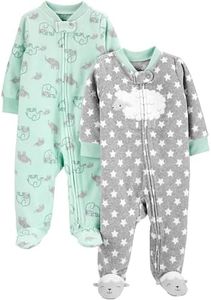 Simple Joys by Carter's 2-Pack Neutral Fleece Footed Sleep and Play Duermen para bebés y niños pequeños, Gris Estrellas/Verde Menta Elefante, 0-3 Meses (Pack de 2)