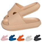 HOPEME Cloud Sliders Women Men Cushiony Slippers with Thick Outsole, Anti-Slip and Waterproof Pillow Sliders for Bathroom, Pool and Outdoor, Khaki 5.5-6.5