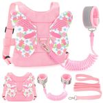 Toddlers Leash + Anti Lost Wrist Link Child Kids Safety Harness Kids Walking Wristband Assistant Strap Belt for Girl Pink (Butterfly, PINK)