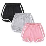 GENTABY Girls Active Shorts，Gym Yoga Outdoor Dance Workout Running Beach Summer Shorts 3Pairs，9-11Years