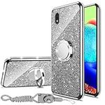 nancheng Phone Case for ZTE Avid 579/ZTE Blade A3 2020, with Ring Kickstand Strap Lanyard Bumper Shockproof Full Body Protection Case Soft TPU Silicone Glitter Cover for Girls Women Men - Silver