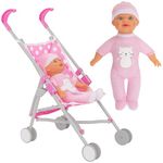 Dolly Tots Single Stroller & Doll | Toy Dolls Buggy | Baby Doll Pushchair | Childrens Baby Doll Stroller Toy Umbrella Fold Stroller | Includes Matching Doll | Dolls Buggy Pushchair | Ages 2+