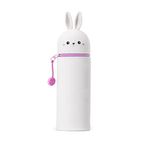 Legami - Pencil Case 2 in 1 Soft Silicone, Kawaii, Table Pen Holder, Zipper Closure, Diameter 6.3 cm, Bunny Theme, Bunny, Kawaii