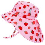 Jan & Jul Adjustable Neck Flap Wide Brim Hat Toddler with UV Protection (L: 2-5 Years, Pink Strawberry)