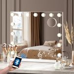 Oikiture Hollywood Makeup Mirror with Light, Vanity Smart Mirror with 15 LED Bulbs, Bluetooth Speaker USB Power Charging Makeup Mirror with Touch Control and 10x Magnifying Mirror