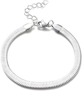 ONTHOLOGIE Waterproof 14K Gold Over Herringbone Chain Bracelet Anklet for Women and Men, Ankle Bracelet Premium Solid Stainless Steel (Silver) (WIDTH - 5 MM, 8 Inch)
