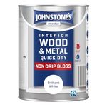 Johnstone’s - Quick Dry & Non Drip Gloss Paint for Wood & Metal - Brilliant White | Interior & Exterior | Low Odour, Water-Based Formula, Dry in 1-2 Hours | 10m2 Coverage per Litre | 1.25 L
