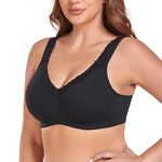 Ayigedu UK Women's Plus Size Bra Full Coverage Non-Wired Non-padded Minimizer Cotton Bra 38-G Black