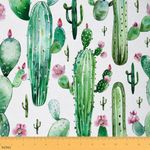 Feelyou Cactus Outdoor Fabric by The Yard, Natural Boho Succulent Thorny Plants Upholstery Fabric for Chairs, Botanical Green Plants Decorative Fabric for Home DIY Projects, 1 Yard, Green