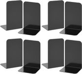 Deefongo 8pcs Black Decorative Metal Bookends,Heavy Duty Bookends,Book Ends for Shelves Divider Stopper Holder, Black Metal Bookends with Non-Slip Rubber Pad for Decor,Home,Office