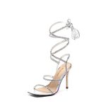 DREAM PAIRS High Heels Stilletos Heels for Women Strappy Gladiator Sexy Square Toe Heels Open Toe Heels Dressy Pumps Sandals, Silver, 8