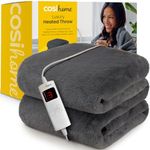 Cosi Home® Luxury Faux Fur Heated Throw - Electric Heated Blanket with 9 Heat Settings, 9 Hour Timer and Overheat Protection - Machine Washable with Remote Control - Grey Fur Throw