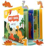 Kidology Montessori Quiet Book For Toddlers, Busy Cloth Book To Develop Learning Skills For Toddlers, Preschool Educational Activity Sensory Book Interactive For Kids (Dinosaur Design 2),Multicolor