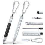 Vicloon Multi Tool Pen, 6 in 1 Multitools Gadgets for Men Dad, Grandad Gifts Include Ballpoint Pen, Touchscreen Stylus, Ruler, Carabiner, Flat and Phillips Screwdriver Dad Gifts (Black+Silver)