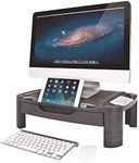 ErgoActive Height Adjustable Monitor Stand Riser with Storage Organizer and Drawer, Computer, iMac, Printer, Laptop, Desk with Tablet & iPhone Holder, Cable Management Slot (Black)…