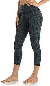 Colorfulkoala Women's High Waisted Yoga Capris 21" Inseam Leggings with Pockets (XS, Cyan Leopard)